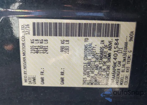 2017 Nissan Maxima 3.5 Sv from USA, damaged, VIN 1N4AA6AP6HC401584